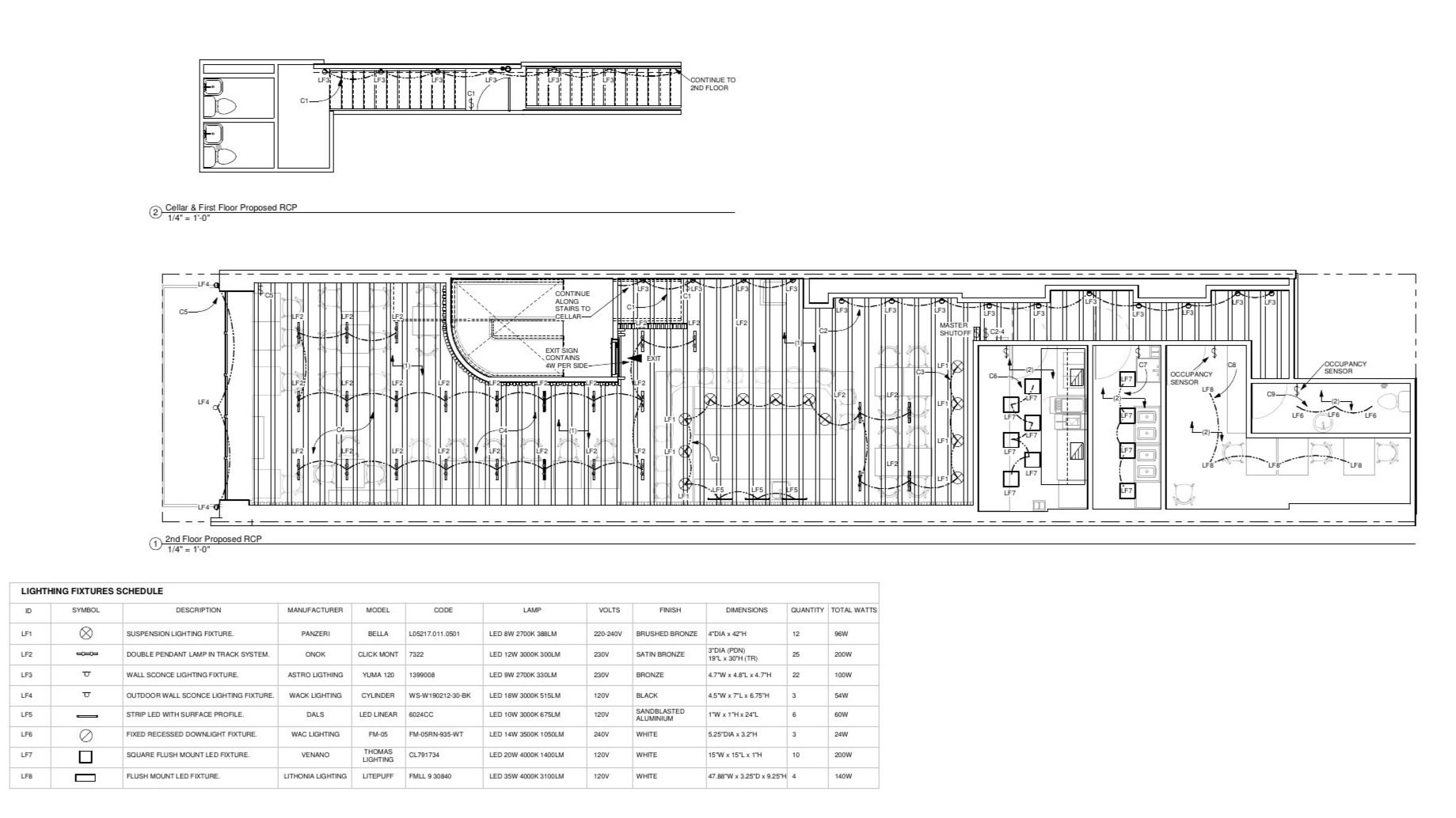 Proposed reflected ceiling plan with lighting fixture schedu